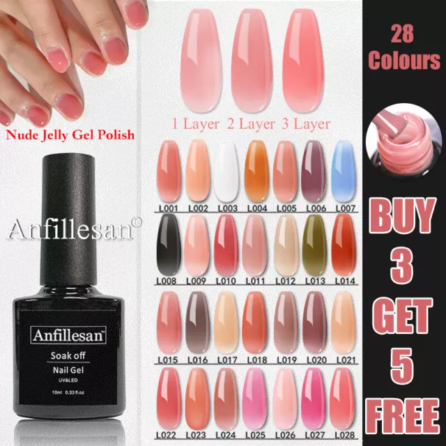 Anfillesan Jelly Nude Gel Nail Polish 10ml Translucent Soak Off UV Gel Varnish