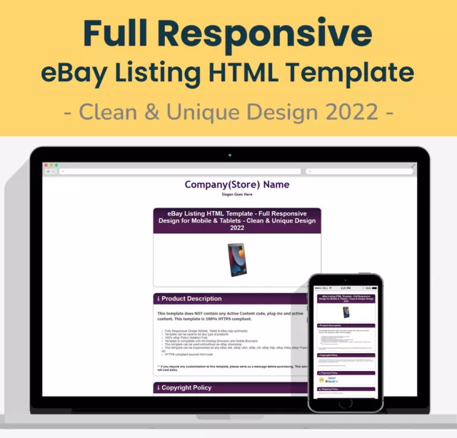 eBay Listing HTML Template - Full Responsive Design for Mobile & Tablets