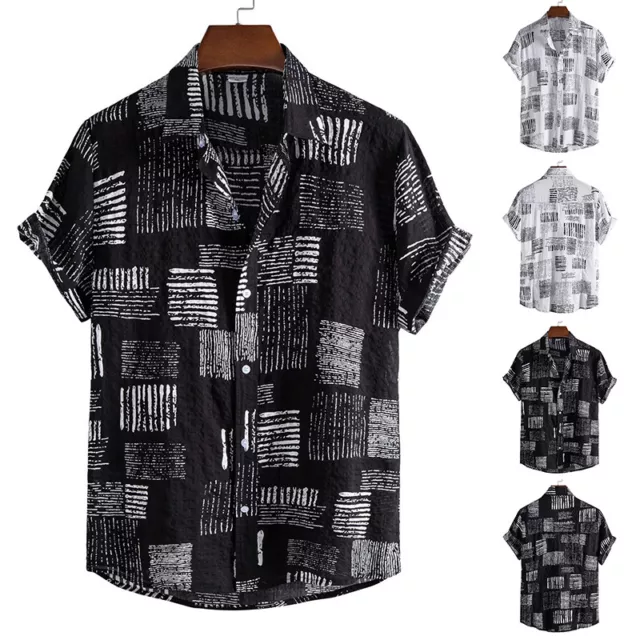 Mens Hawaiian Shirts Summer Holiday Short Sleeve Blouse Beach Button T Shirt Top