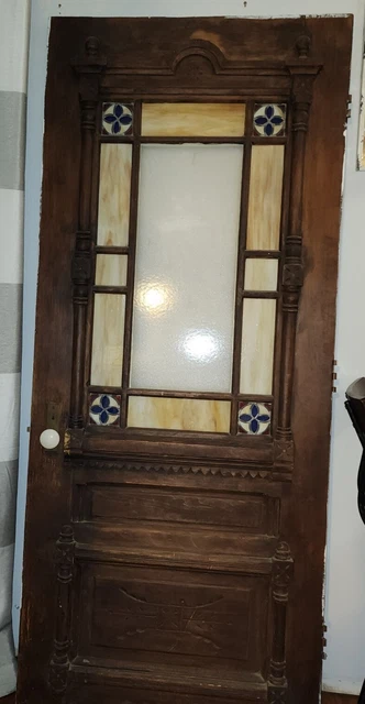 Rare Antique stained glass  door solid wood 33.3/4 ×79. 3/4