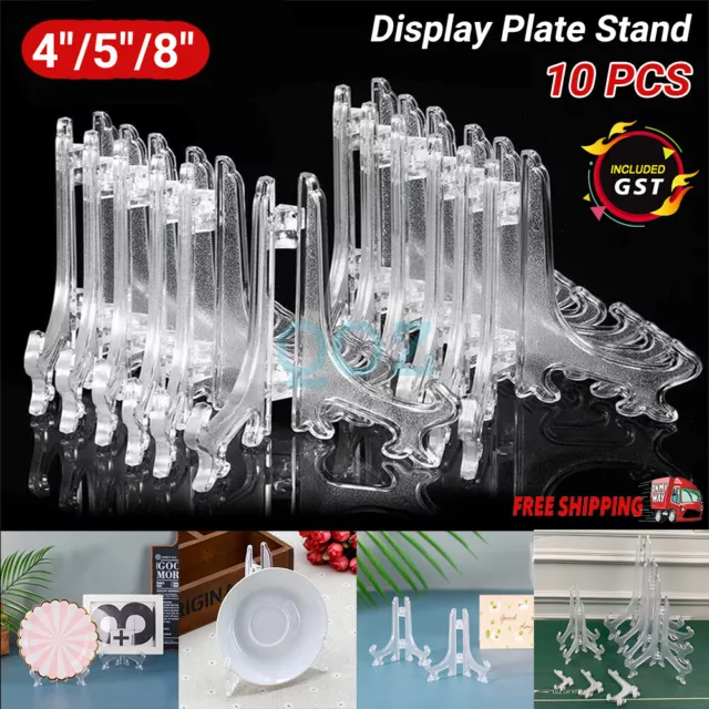 2/10X 3 Sizes Clear Plastic Display Plate Stand Easel Photo Picture Bowl Holder