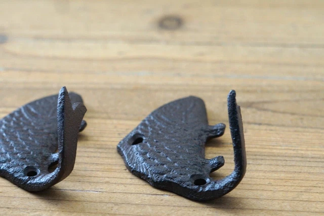 3 Fish Wall Hook Coat Hat Towel Beach Koi Hooks 4 3/4" Rustic Cast Iron Bath 4