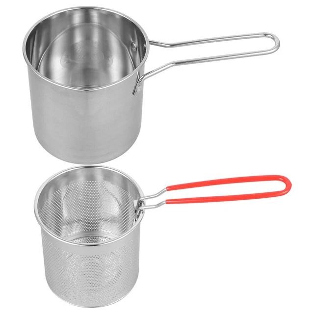 MAGIIN Confezione da 8 mini cestini per friggere con manico, in acciaio inox, cromati, per friggitrice, patatine, anelli di cipolla, ali di pollo