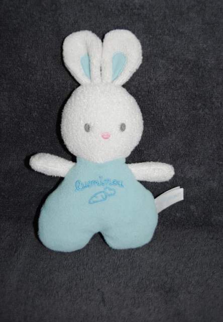 Doudou lapin garçon avec hochet marinière 20 cm bleu