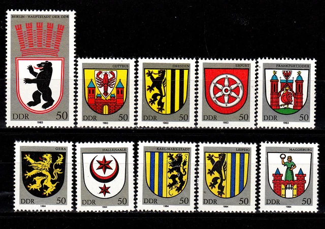 DDR 1983 + 1984: Stadtwappen 2817 - 2821 +  2857 - 2861 2 Ausgaben komplett  xx