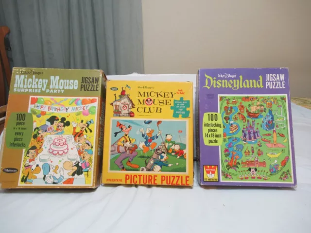 3 Mickey Mouse And Disneyland 100 Pc Jigsaw Puzzles Vintage (Ad 63)