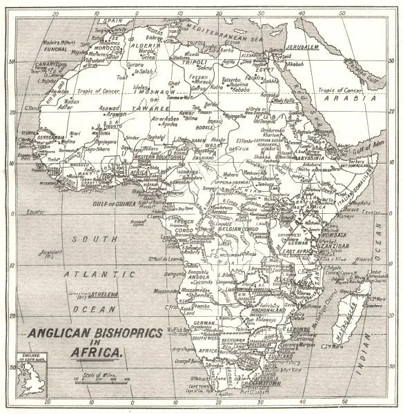 AFRICA. Anglican Bishoprics in Africa 1922 old vintage map plan chart