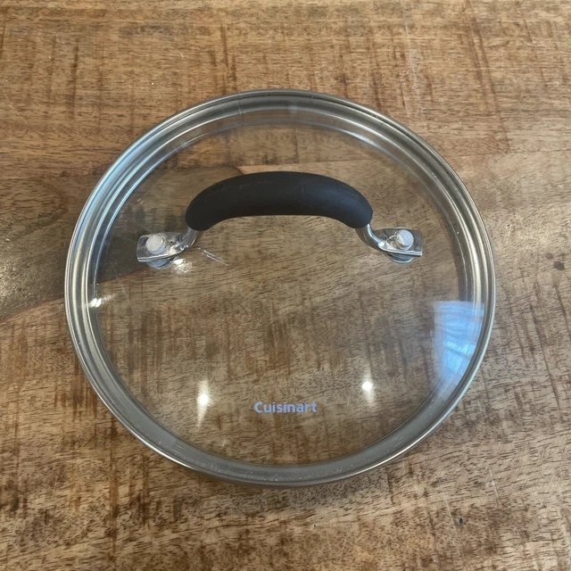 Cuisinart Replacement Lid Glass and Stainless Steel Black Handle 6.25" Inner 7”