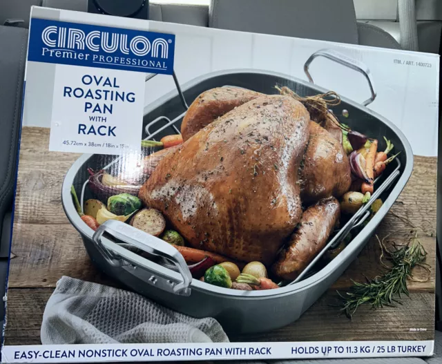 NEW Circulon Premier Professional Oval Roasting Pan With Rack Non-Stick 18”x15”