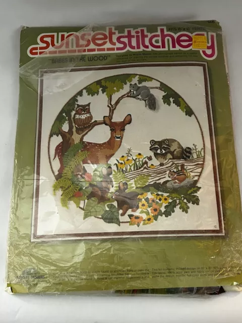 Sunset Stitchery Babes In The Woods Crewel Embroidery Kit  2445 1979 OPENED