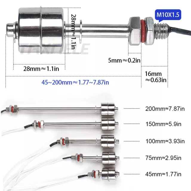 Vertical Float Switch Water Level Sensor Stainless Steel Switches Range of Sizes 2