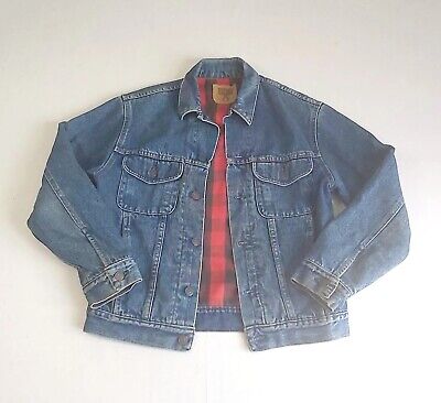 VINTAGE 90s GAP Blue giacca di jeans foderato/TAGLIA SMALL ROSSO/NERO FODERA con motivo check