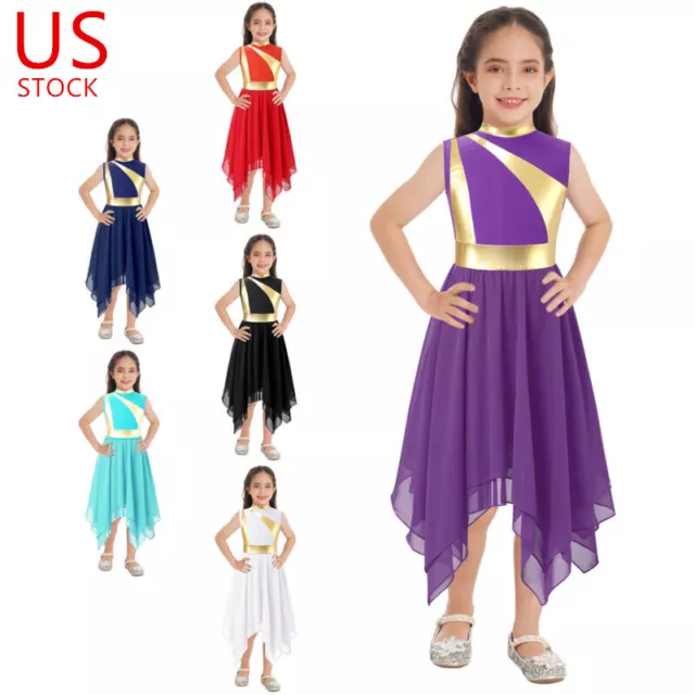 US Girls Shiny Praise Lyrical Dance Dress Liturgical Worship Church Robe Costume