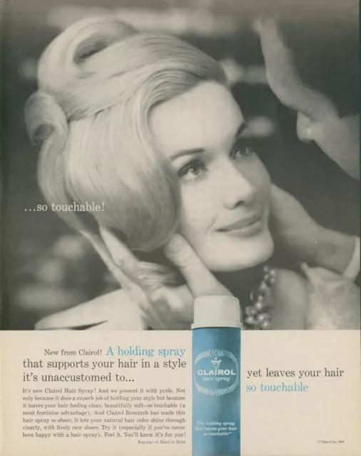 1963 Clairol Hair Spray Holding So Touchable Couple Vintage Print Ad LO8