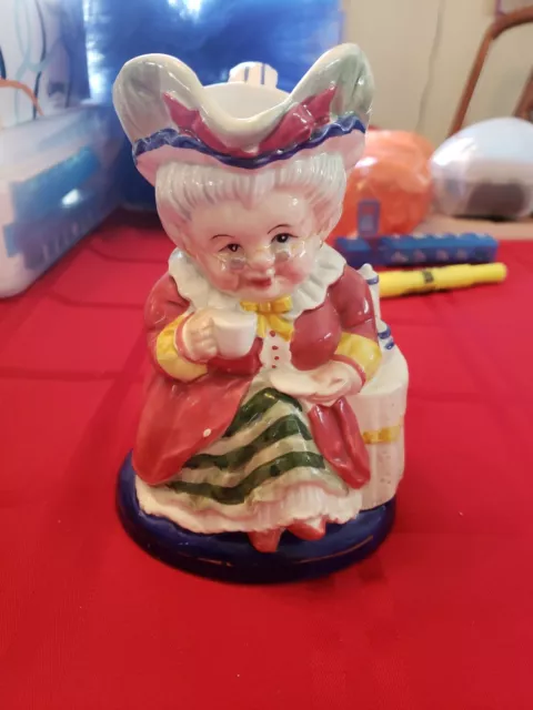 Large Toby Jug, Gravy Pitcher, 6 1/2 inches tall  lady drinking tea