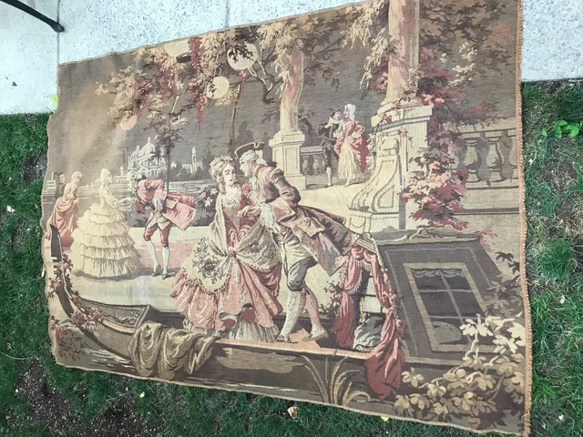 Antique Tapestry Courting Couple or Curtain Pole Rod Style 68" W x 49" Length