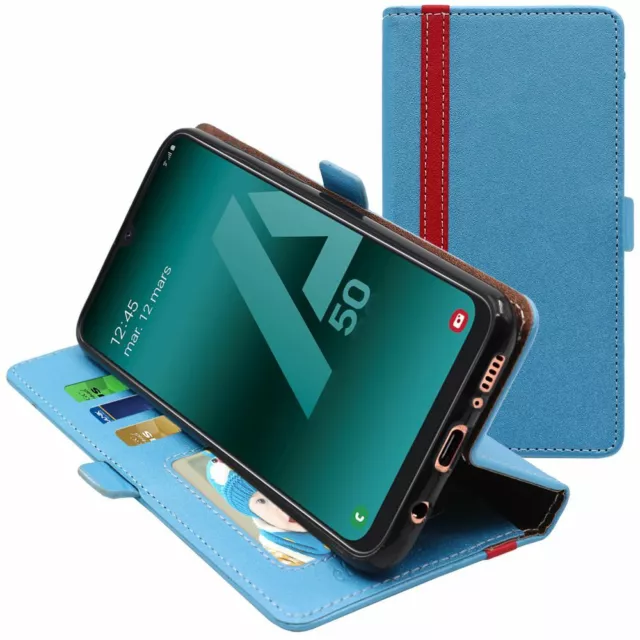 Coque pour Samsung A50 Galaxy A505F Etui Portefeuille Housse PU Cuir Porte Carte