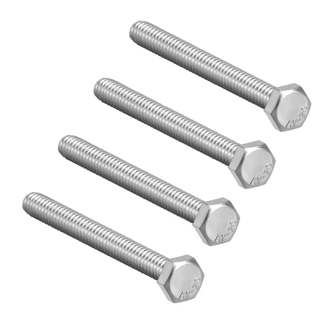 Fil M8 100mm 304 en acier inoxydable Vis de fixation à tête hexagonale 4 Pièces