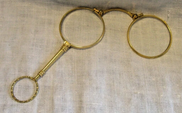 Antique Lorgnette Gold Plated Round Glasses With Design