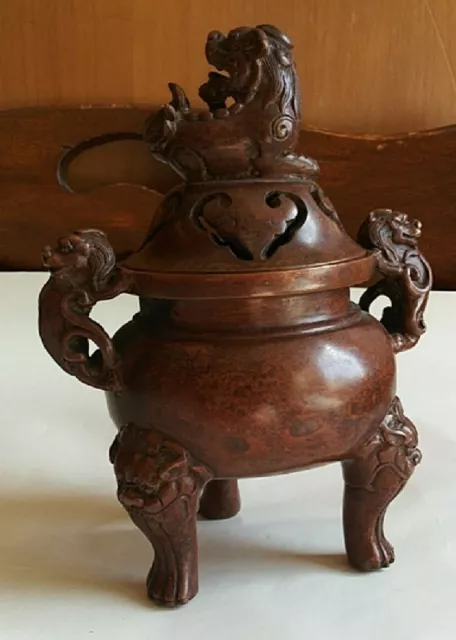 China  antique  small lions copper incense burne 六狮图案紫铜宣德炉 金属