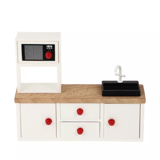 Mini Kitchen Set - Cabinet, Basin, Microwave - Decoration