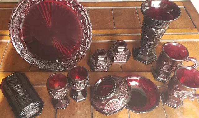 Vintage Avon 1876 Cape Cod Ruby Red Set of 13 Pieces