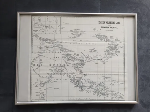 Landkarte Deutsche Kolonie Kaiser Wilhelm Land und Bismarck Archipel gerahmt