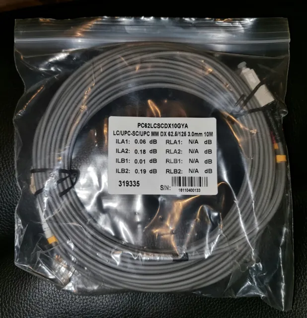 10M Fibre Optic Cable LC/UPC-SC/UPC Duplex Patch Cable PC62LCSCDX10GYA 10 Metre