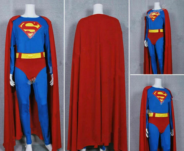 SUPERMAN SUPERHERO CHRISTOPHER Reeve Jumpsuit Red Cape Cosplay Costume