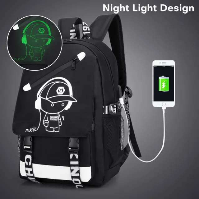 Boys Backpack School Bag Girls Travel Luminous Bookbag w/ USB Charging Port 18"