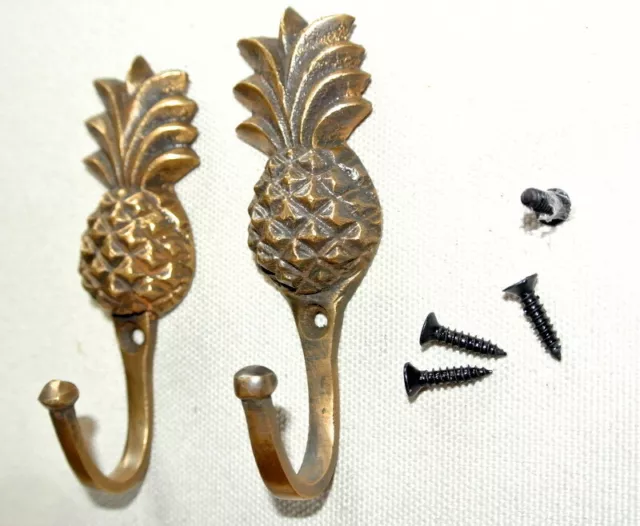 2 very small PINEAPPLE 3"solid 100% BRASS HOOK COAT WALL Mount HANG hook 8 cm B