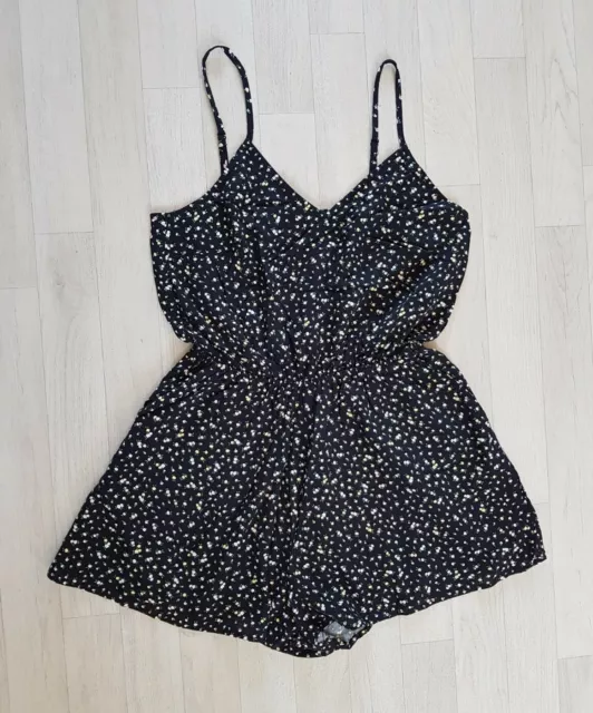 H&M size 10 black FLORAL PLAYSUIT summer YELLOW holiday DIVIDED strappy