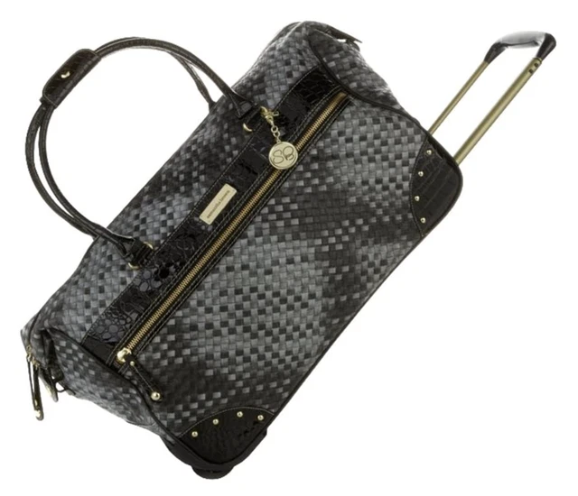 Samantha Brown Basket Weave Luggage Wheeled Weekender Bag - Black / Gray