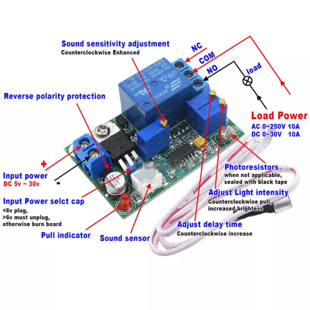 DC 12V 24V Sound Sensor Light Sensor Control Delay Switch Relay Module Delay