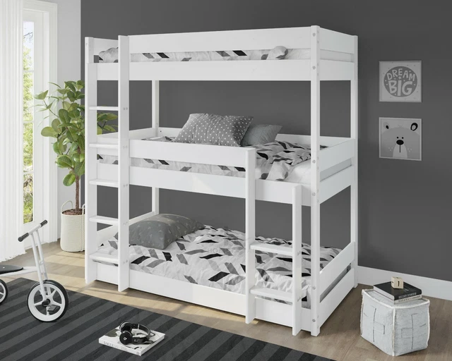 TRIPLE BUNK BED High Sleeper Kids Wooden Bed Frame 3FT Single Children ...