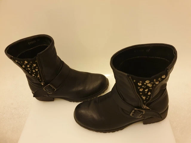 Bottines D'hiver à Talon Bas couleur  Noire Femme Pointure 37 faux cuirs