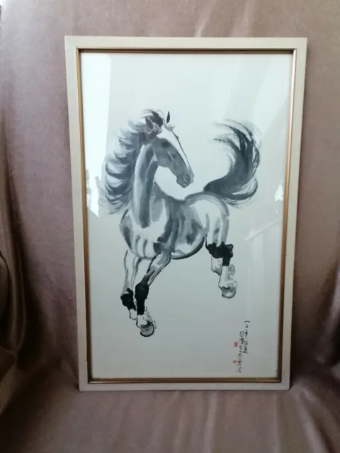 Bild Asiatisch Pferd China Japan Signatur Stempel ca 46x29 cm alt