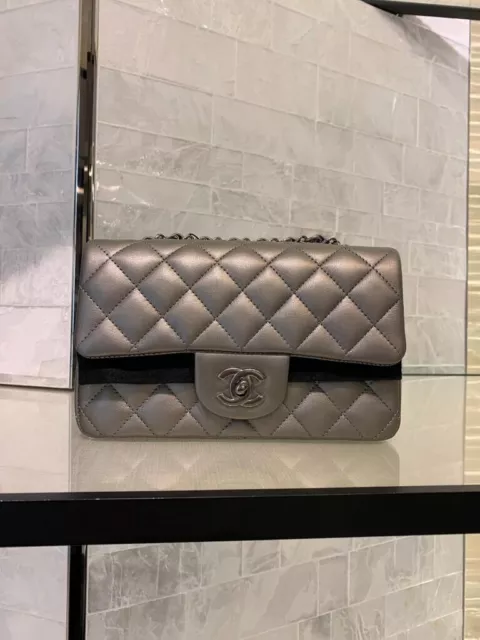 NIB 22C Chanel Pearl Crush Rectangular Mini Flap Bag Pink Beige
