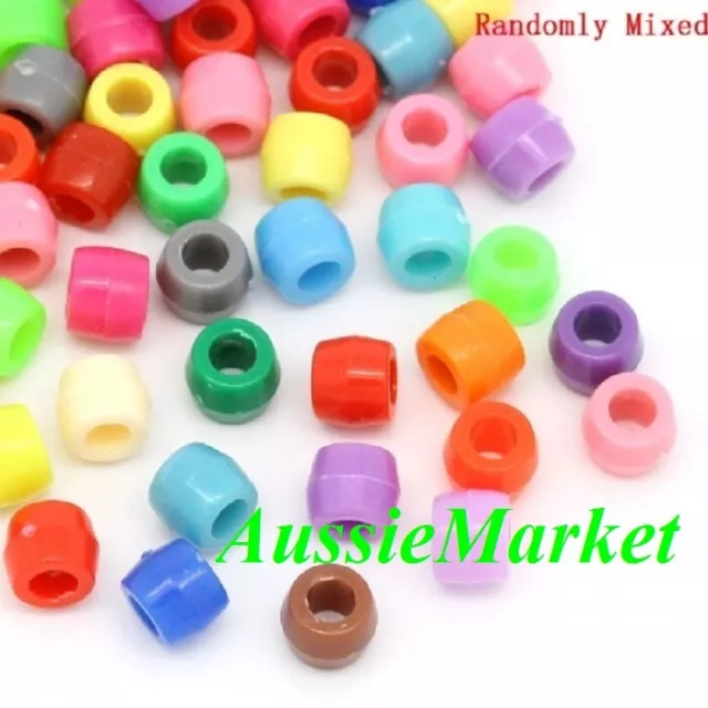 100 x pony beads acrylic plastic colourful mixed colours big hole 8mm x 6mm new