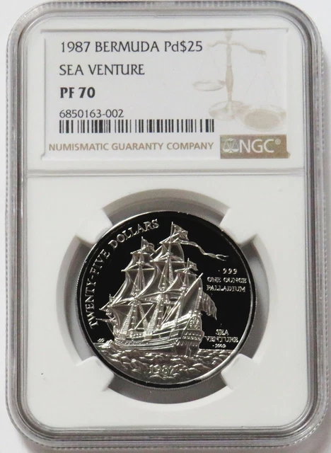 1987 Palladium Bermuda $25 Dollar Sea Venture 1 Oz Coin Ngc Proof 70