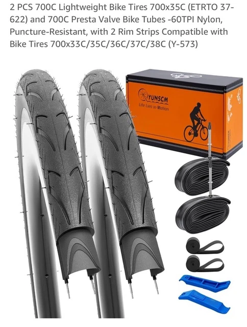 YUNSCM 700x40C Bike Tires & Tubes Set - 2 PCS Tires + 2 Tubes, 60TPI, Puncture-Resistant, Reflective Sidewall