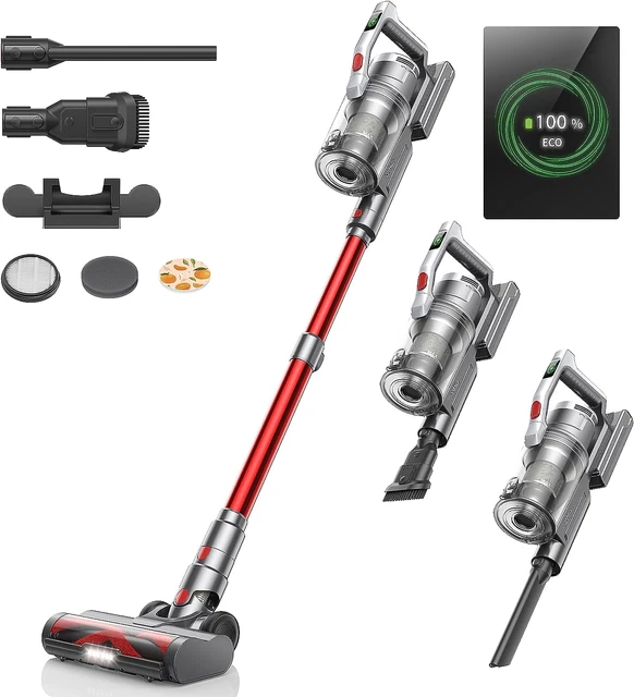 Aspirapolvere Senza Fili Potente 450W/33Kpa, 55Mins Batteria Rimovibile 4 in 1 S