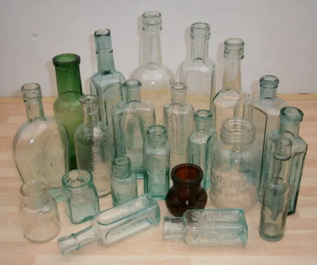 x21 Collection OLD Antique EMBOSSED Glass BOTTLES - Wedding FAVOUR Home DECOR