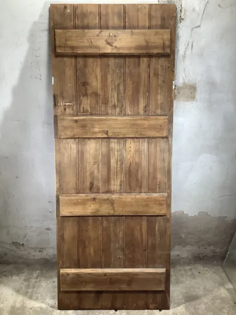 30"X77 1/2" Old Internal Stained Pine 5 Plank Ledge Door Reclamation