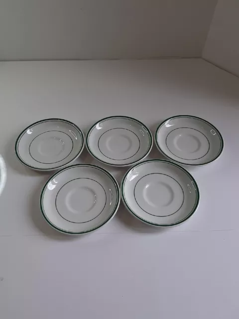5 x Super Vitrified Churchill Hotelware  saucer plates Saucers  green trim 5.5"