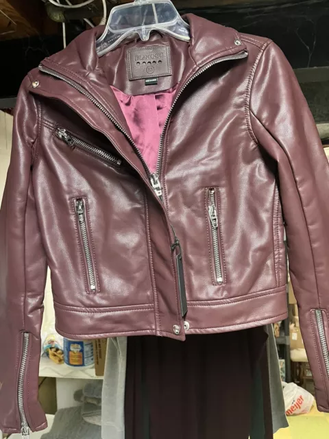 BLANKNYC Maroon Faux Leather Moto Jacket Full Zip Women’s Size XS