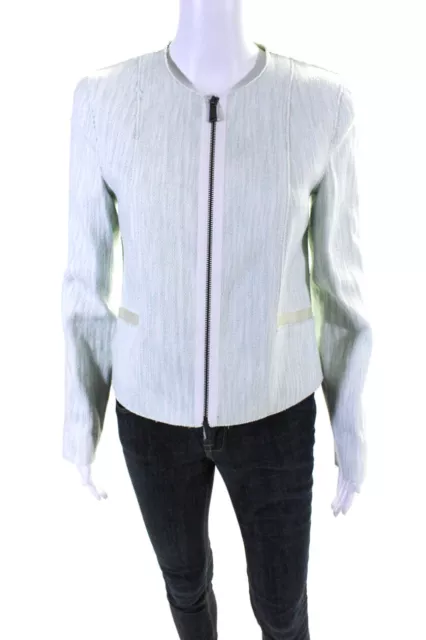 Elie Tahari Womens Front Zip Long Sleeve Crew Neck Jacket Green White Size 6