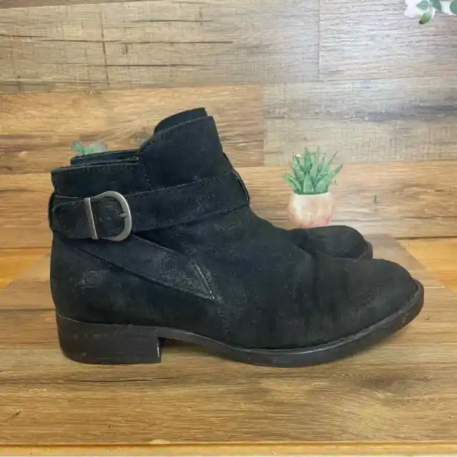 Born shoes leather ankle boots moto black womens size 8 side zip soft lining