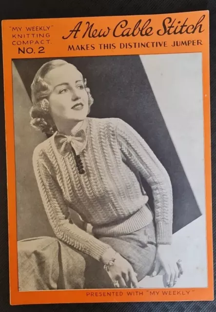 ORIGINAL VINTAGE 1930s MY WEEKLY KNITTING PATTERN Cable stich Jumper no 2