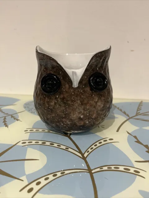 Blenko glass feather textured speckled brown owl vase immaculate condition